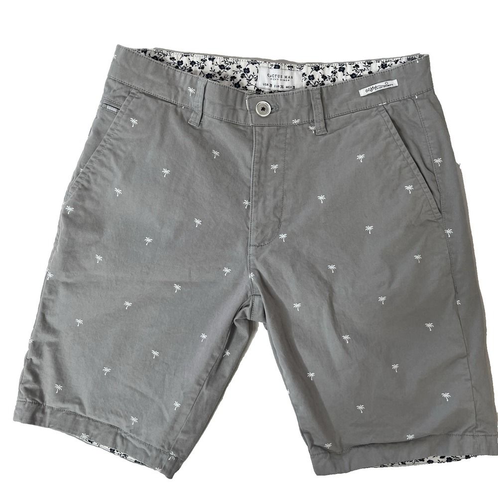 Cactus Man Ricky Singh Shorts Mens‎ 28 Grey All Over Hawaiian Palm Print Shorts